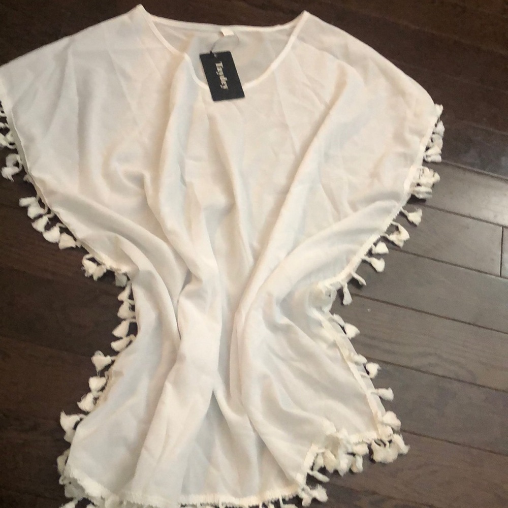 SALE! White Tassle swim suit coverup/ summer top